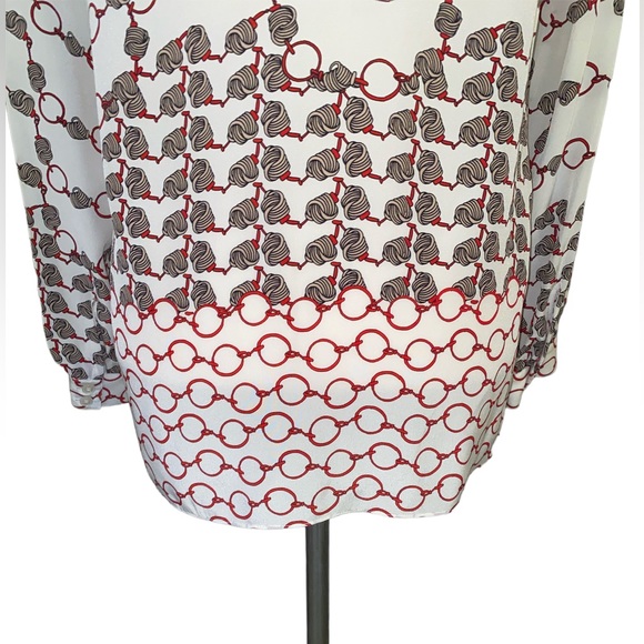 Carlisle Collection Silk Ivory & Red Chain Knot Print Blouse - 2 - Picture 7 of 11